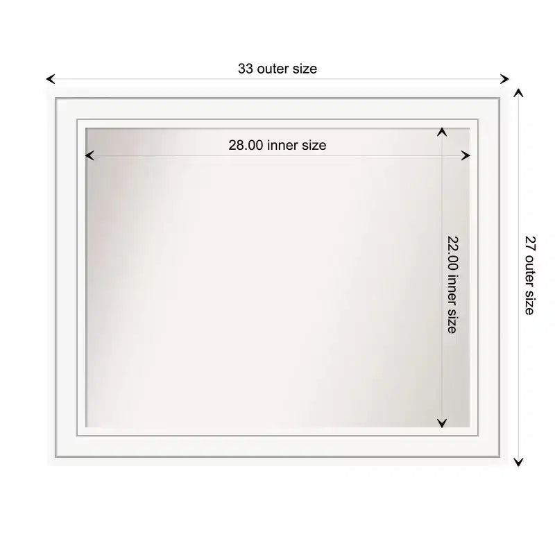 33" x 27" Non-Beveled Craftsman Wood Bathroom Wall Mirror White - Amanti Art: Modern Style, Wall Mounted, Includes Hardware