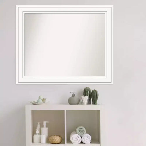 33" x 27" Non-Beveled Craftsman Wood Bathroom Wall Mirror White - Amanti Art: Modern Style, Wall Mounted, Includes Hardware