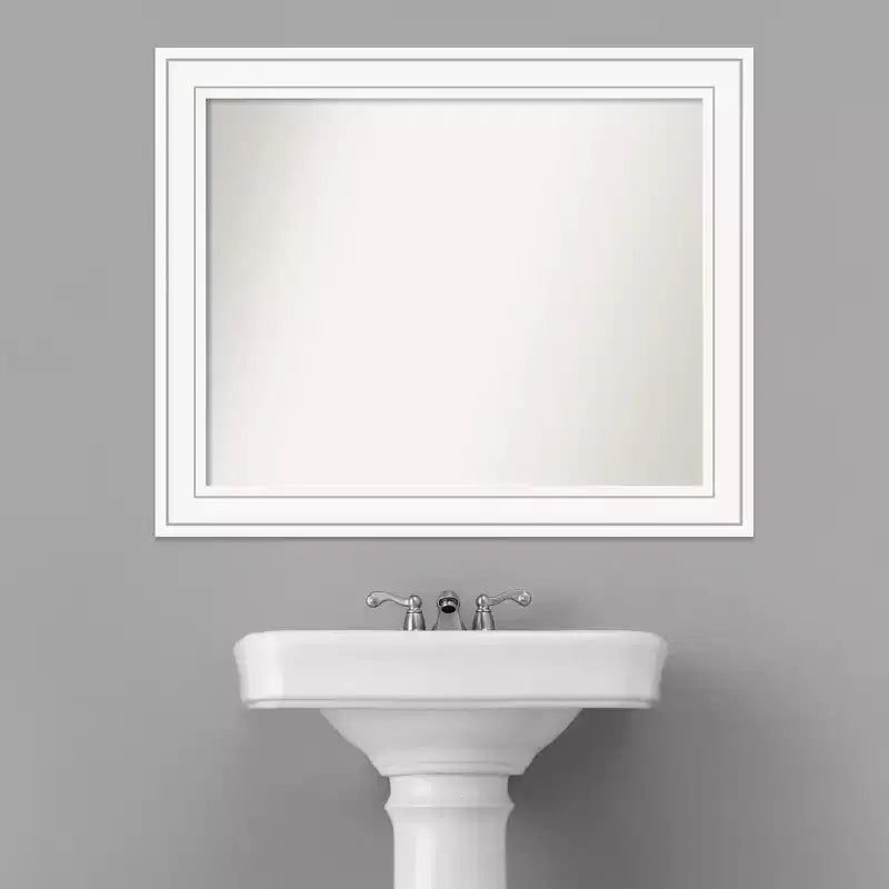 33" x 27" Non-Beveled Craftsman Wood Bathroom Wall Mirror White - Amanti Art: Modern Style, Wall Mounted, Includes Hardware