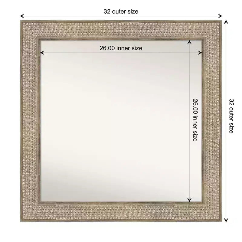 32" x 32" Non-Beveled Trellis Silver Wood Bathroom Wall Mirror - Amanti Art: Square Vanity Wall Mount