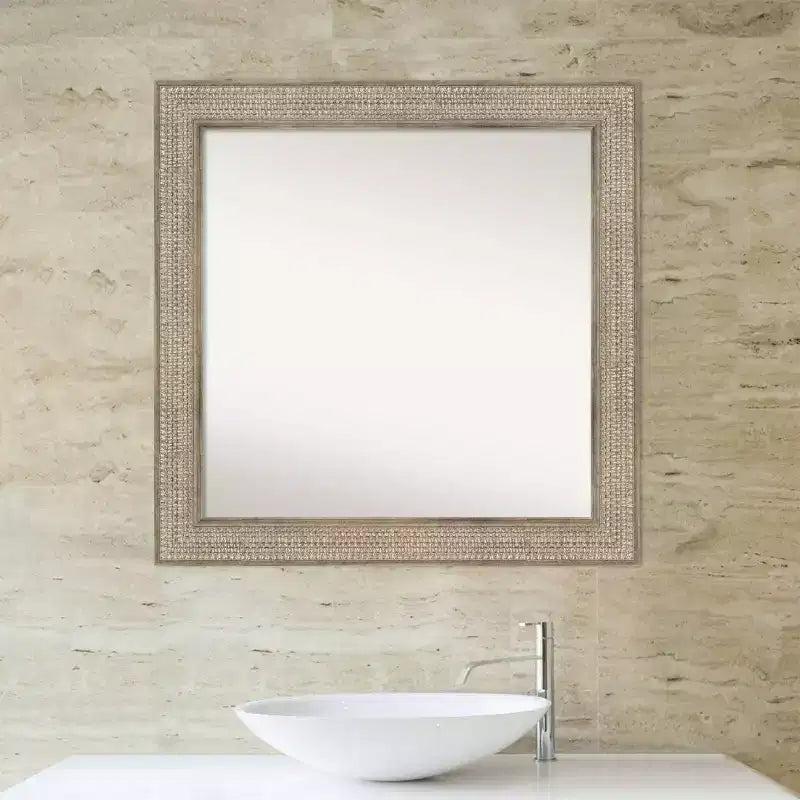 32" x 32" Non-Beveled Trellis Silver Wood Bathroom Wall Mirror - Amanti Art: Square Vanity Wall Mount