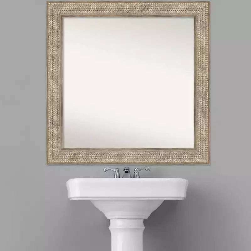 32" x 32" Non-Beveled Trellis Silver Wood Bathroom Wall Mirror - Amanti Art: Square Vanity Wall Mount
