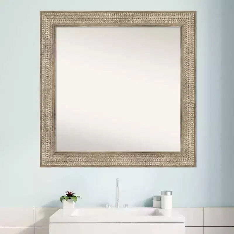 32" x 32" Non-Beveled Trellis Silver Wood Bathroom Wall Mirror - Amanti Art: Square Vanity Wall Mount