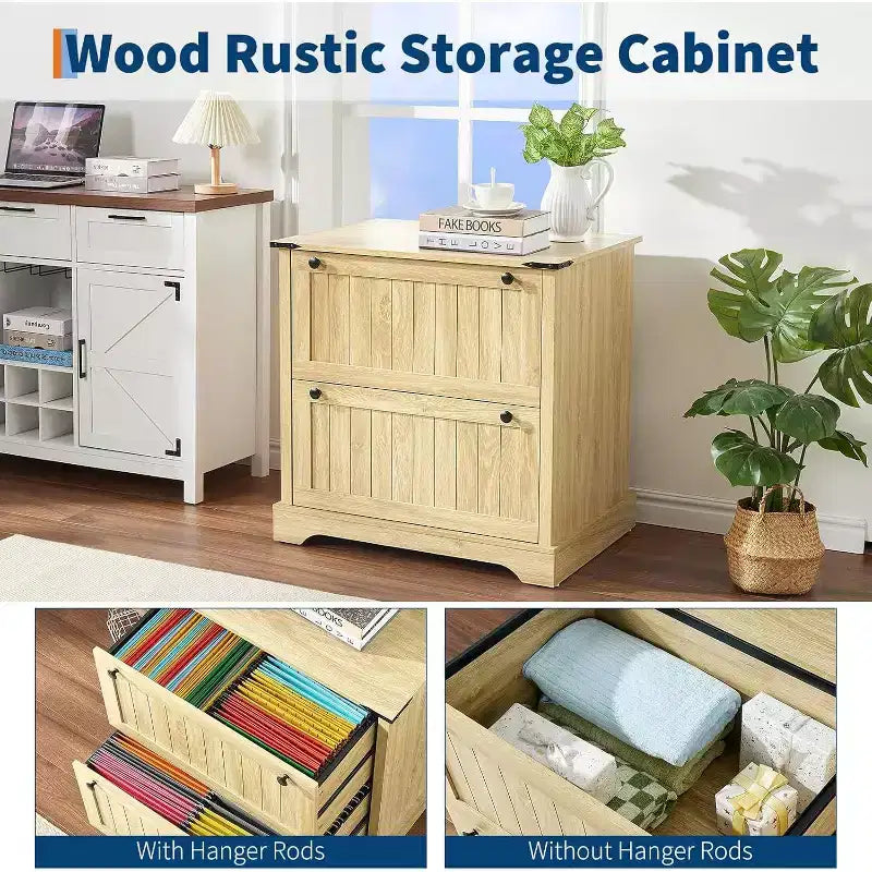 Acekool Farmhouse File Cabinet with 2 Drawers, 30 Lateral Storage Printer Stand for A4/Letter/Legal, Rustic Home Office Organizer