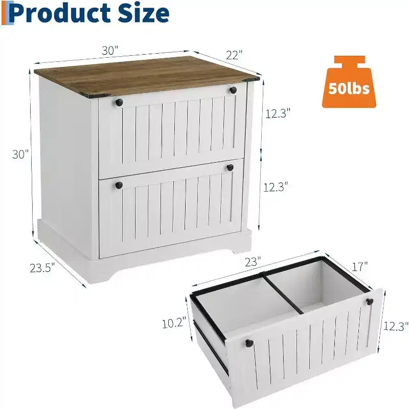 Acekool Farmhouse File Cabinet with 2 Drawers, 30 Lateral Storage Printer Stand for A4/Letter/Legal, Rustic Home Office Organizer