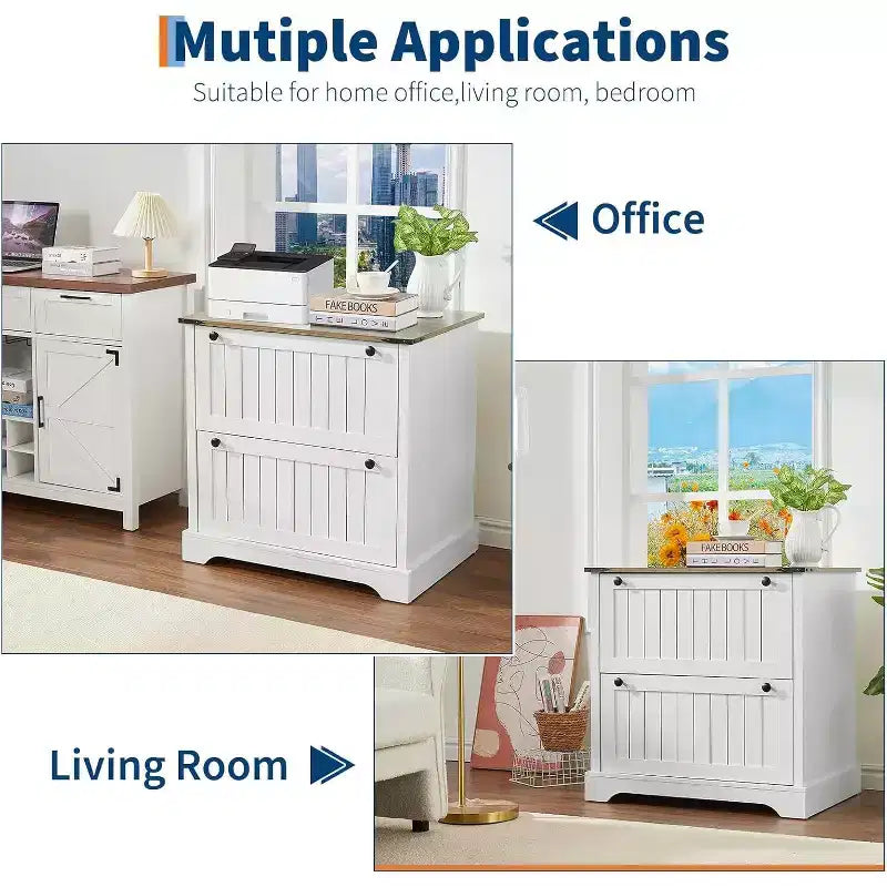 Acekool Farmhouse File Cabinet with 2 Drawers, 30 Lateral Storage Printer Stand for A4/Letter/Legal, Rustic Home Office Organizer