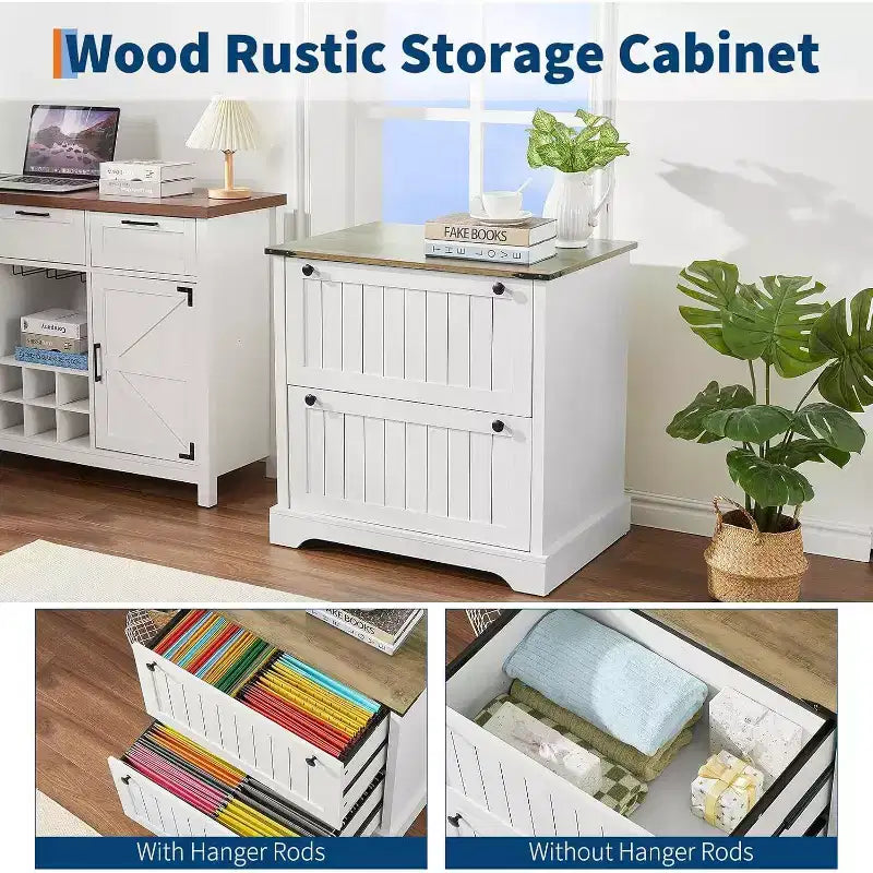 Acekool Farmhouse File Cabinet with 2 Drawers, 30 Lateral Storage Printer Stand for A4/Letter/Legal, Rustic Home Office Organizer