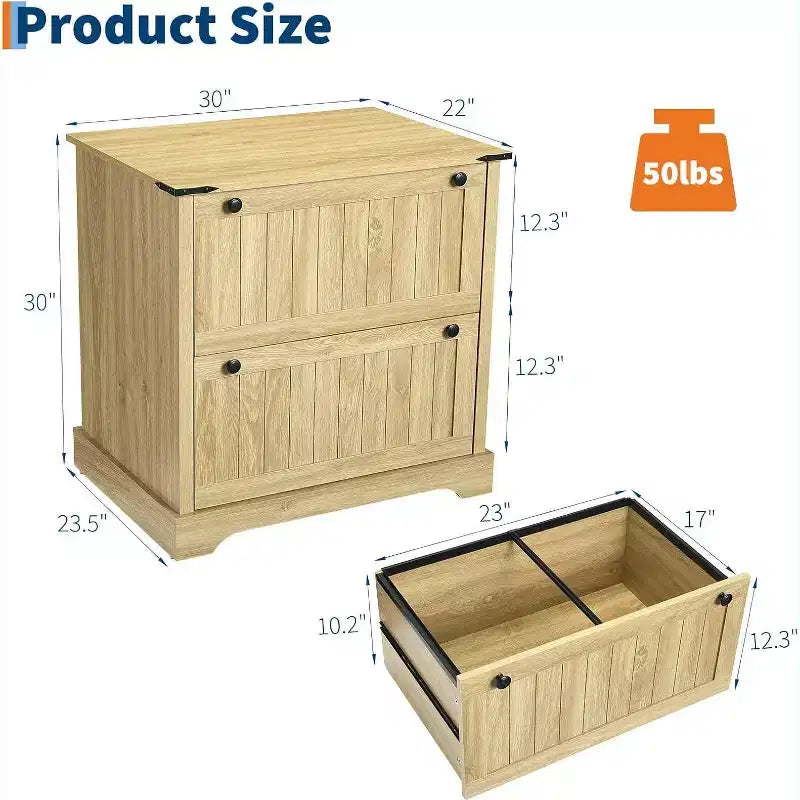 Acekool Farmhouse File Cabinet with 2 Drawers, 30 Lateral Storage Printer Stand for A4/Letter/Legal, Rustic Home Office Organizer