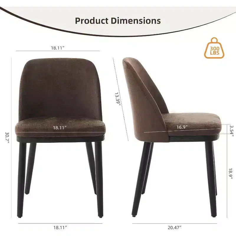 Acekool Modern Dining Chair, Linen Upholstered Curved Back Kitchen Chairs, Solid Wood Legs, Beige or Brown