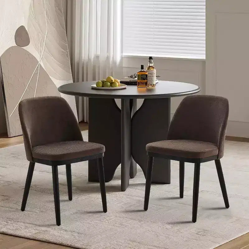 Acekool Modern Dining Chair, Linen Upholstered Curved Back Kitchen Chairs, Solid Wood Legs, Beige or Brown