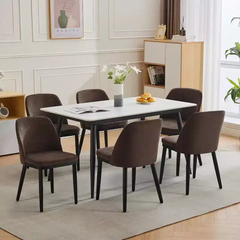 Acekool Modern Dining Chair, Linen Upholstered Curved Back Kitchen Chairs, Solid Wood Legs, Beige or Brown