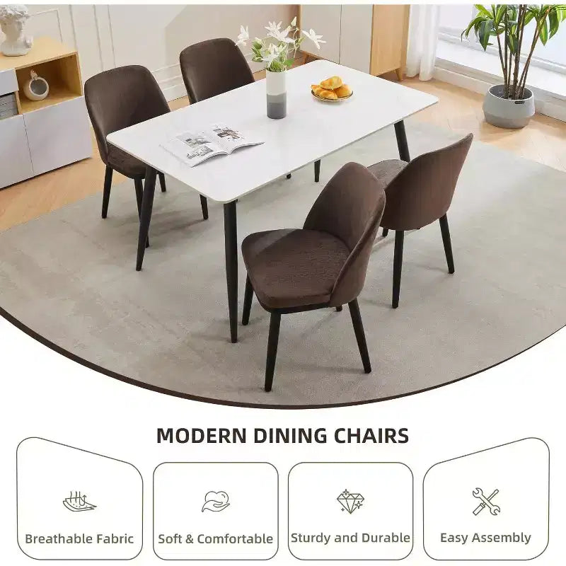 Acekool Modern Dining Chair, Linen Upholstered Curved Back Kitchen Chairs, Solid Wood Legs, Beige or Brown