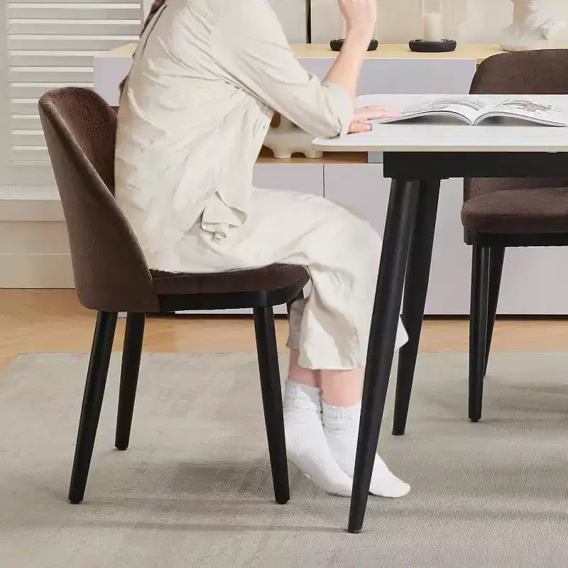 Acekool Modern Dining Chair, Linen Upholstered Curved Back Kitchen Chairs, Solid Wood Legs, Beige or Brown