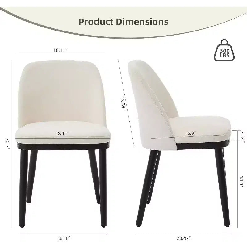 Acekool Modern Dining Chair, Linen Upholstered Curved Back Kitchen Chairs, Solid Wood Legs, Beige or Brown