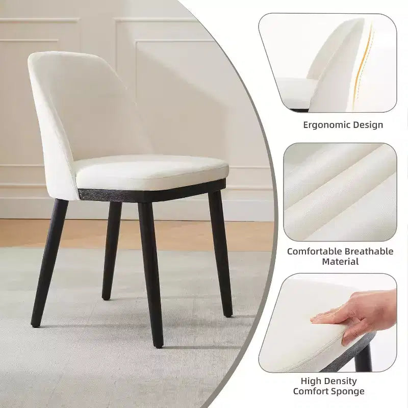 Acekool Modern Dining Chair, Linen Upholstered Curved Back Kitchen Chairs, Solid Wood Legs, Beige or Brown