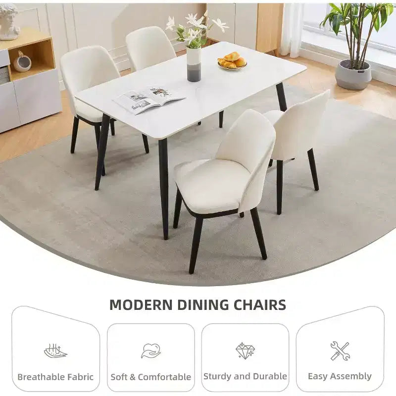 Acekool Modern Dining Chair, Linen Upholstered Curved Back Kitchen Chairs, Solid Wood Legs, Beige or Brown