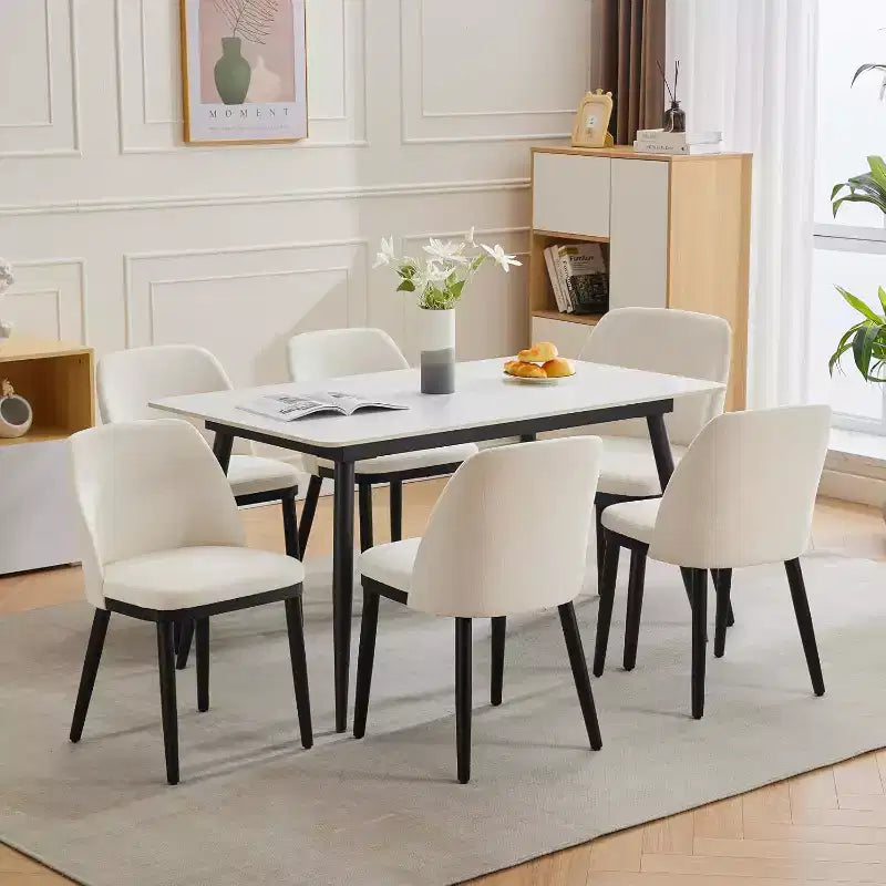 Acekool Modern Dining Chair, Linen Upholstered Curved Back Kitchen Chairs, Solid Wood Legs, Beige or Brown