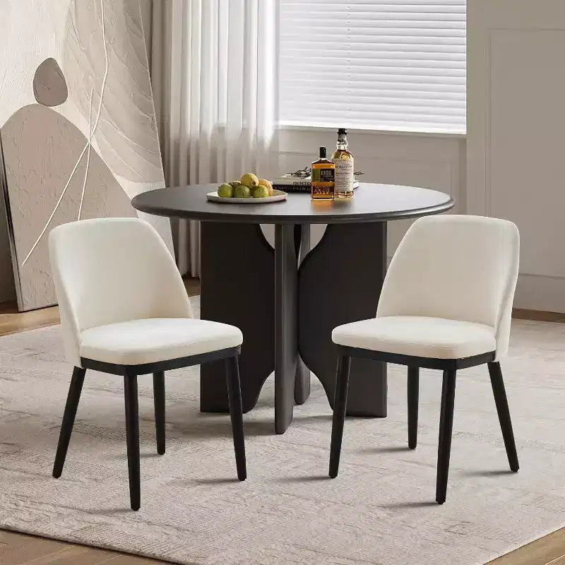 Acekool Modern Dining Chair, Linen Upholstered Curved Back Kitchen Chairs, Solid Wood Legs, Beige or Brown