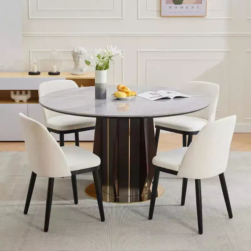 Acekool Modern Dining Chair, Linen Upholstered Curved Back Kitchen Chairs, Solid Wood Legs, Beige or Brown