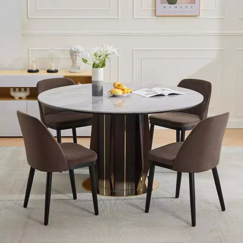 Acekool Modern Dining Chair, Linen Upholstered Curved Back Kitchen Chairs, Solid Wood Legs, Beige or Brown