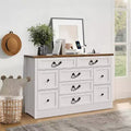 55in 9-Drawer Dresser with Wood Tone Finish, Multi-Purpose Storage Organizer for Living Room Hallway and Dining Room, Spacious Design Easy Assembly