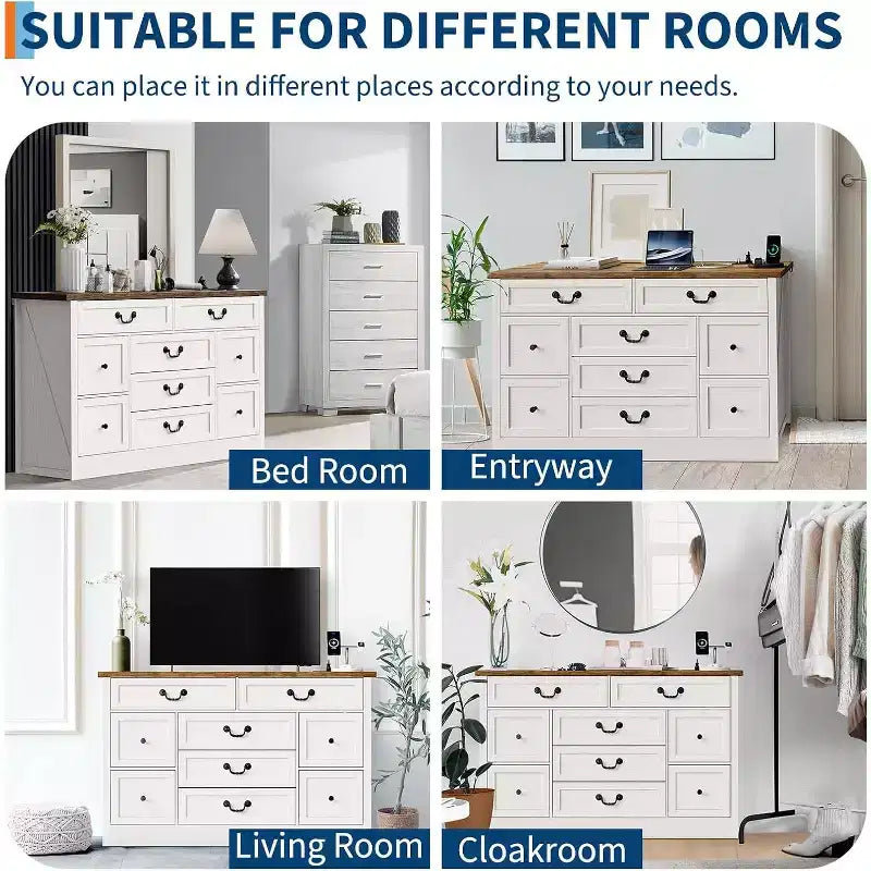 55in 9-Drawer Dresser with Wood Tone Finish, Multi-Purpose Storage Organizer for Living Room Hallway and Dining Room, Spacious Design Easy Assembly