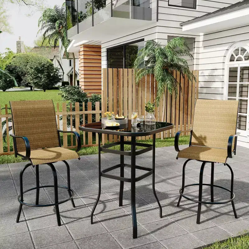 31.5 Outdoor Patio Bar Table with Tempered Glass Top, Square High Top Pub Table All Weather Metal Frame for Balcony, Backyard, Poolside, Garden