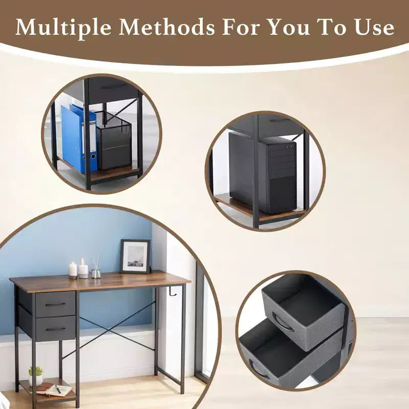 TUYOHW 40/47 Computer Desk with Storage Drawers,Modern Work Desk with Open Shelf & Side Hooks,Writing Desk for Home Office Dorm Studying Room