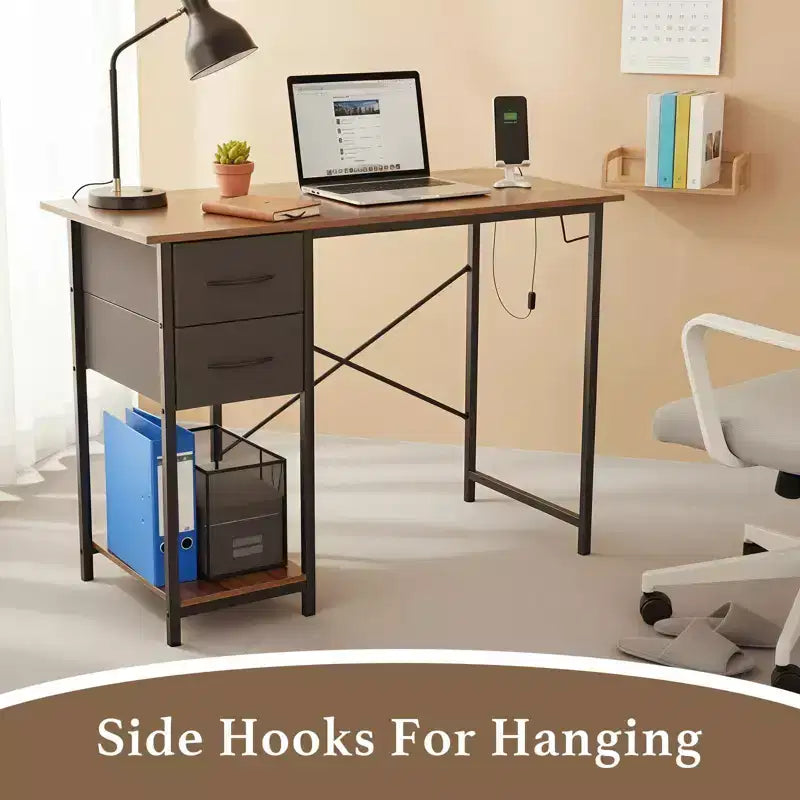 TUYOHW 40/47 Computer Desk with Storage Drawers,Modern Work Desk with Open Shelf & Side Hooks,Writing Desk for Home Office Dorm Studying Room