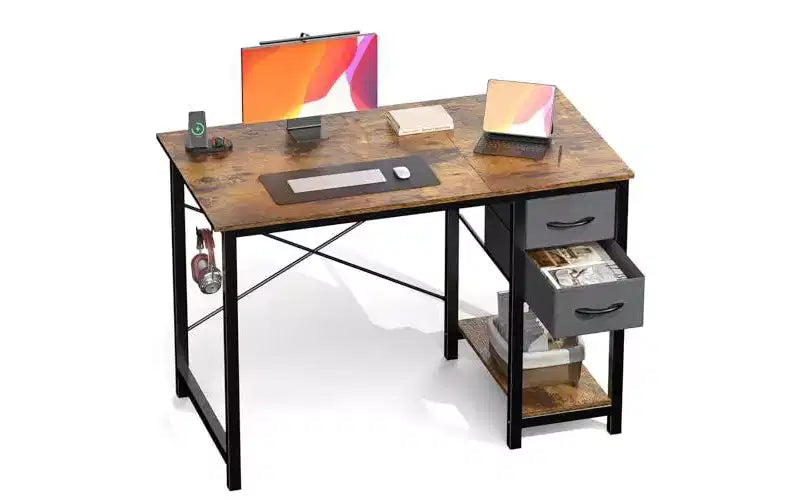 TUYOHW 40/47 Computer Desk with Storage Drawers,Modern Work Desk with Open Shelf & Side Hooks,Writing Desk for Home Office Dorm Studying Room