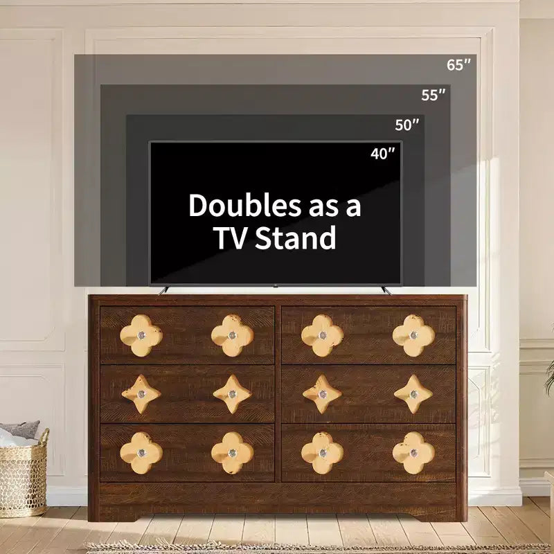 GustoWave Rattan Dresser with 6 Large Drawers, 47'' Wide Storage Chest for Bedroom, Living Room, Entryway