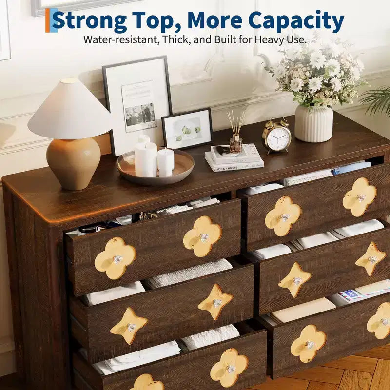 GustoWave Rattan Dresser with 6 Large Drawers, 47'' Wide Storage Chest for Bedroom, Living Room, Entryway