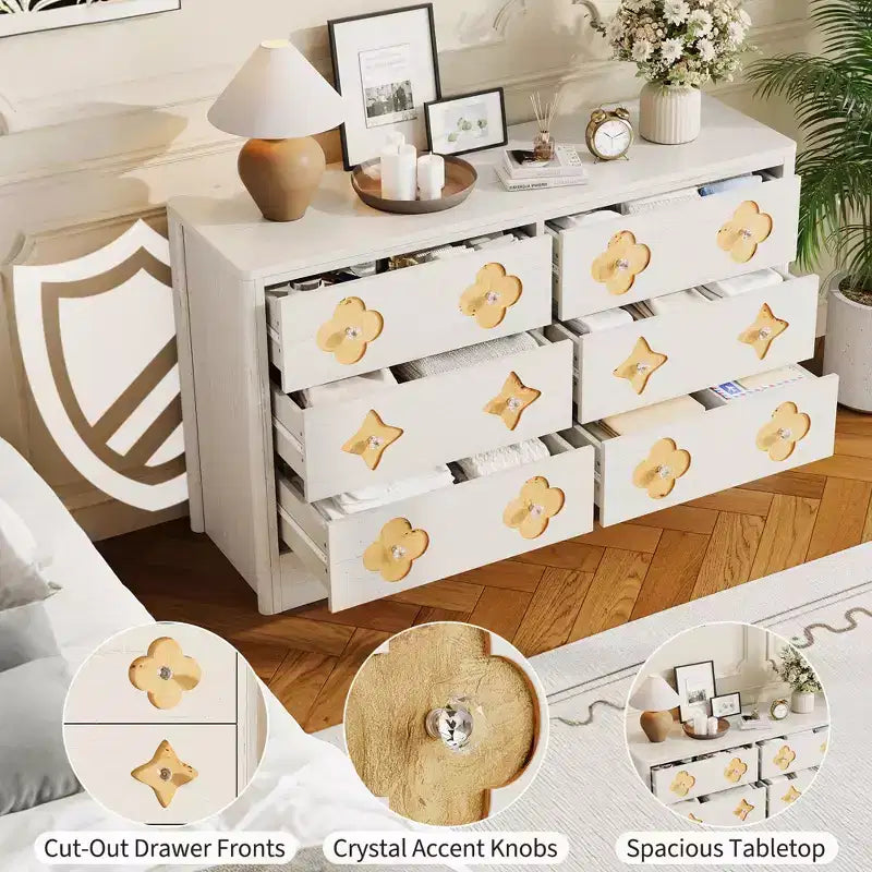GustoWave Rattan Dresser with 6 Large Drawers, 47'' Wide Storage Chest for Bedroom, Living Room, Entryway