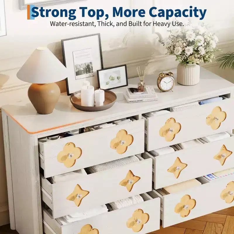 GustoWave Rattan Dresser with 6 Large Drawers, 47'' Wide Storage Chest for Bedroom, Living Room, Entryway