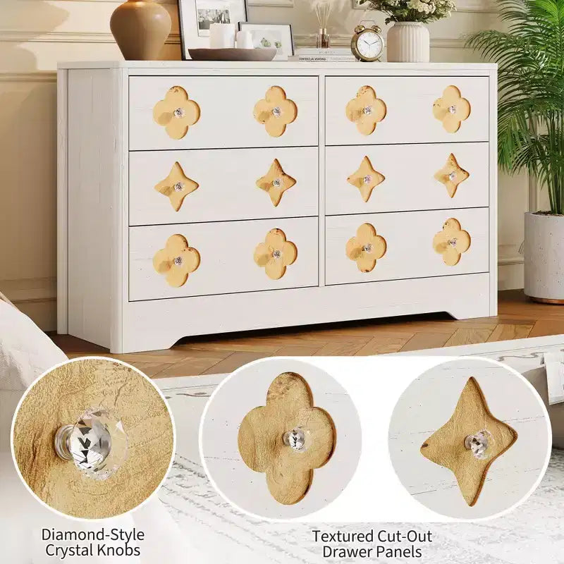 GustoWave Rattan Dresser with 6 Large Drawers, 47'' Wide Storage Chest for Bedroom, Living Room, Entryway