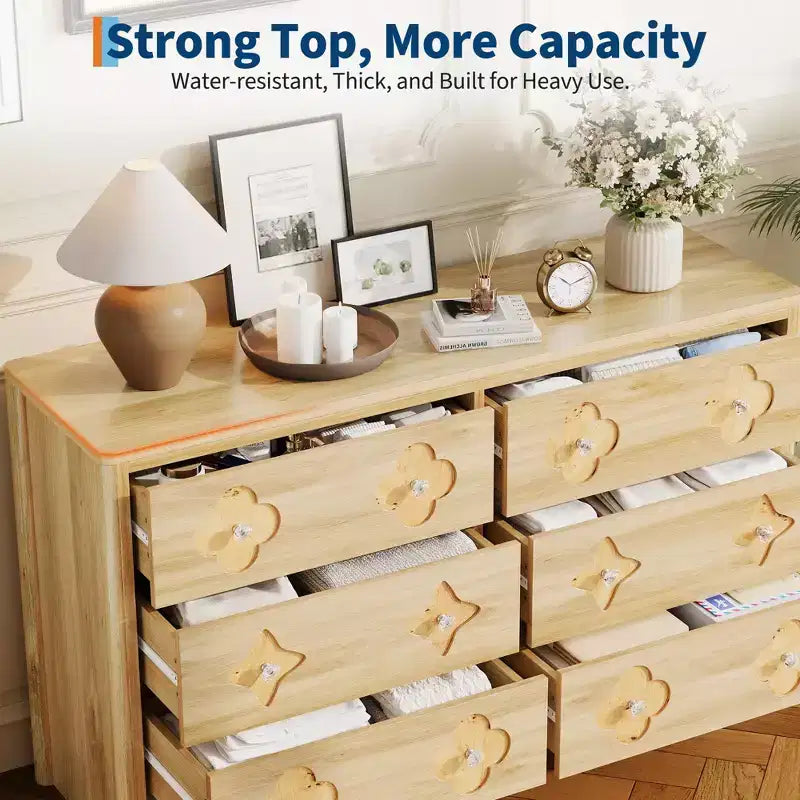 GustoWave Rattan Dresser with 6 Large Drawers, 47'' Wide Storage Chest for Bedroom, Living Room, Entryway