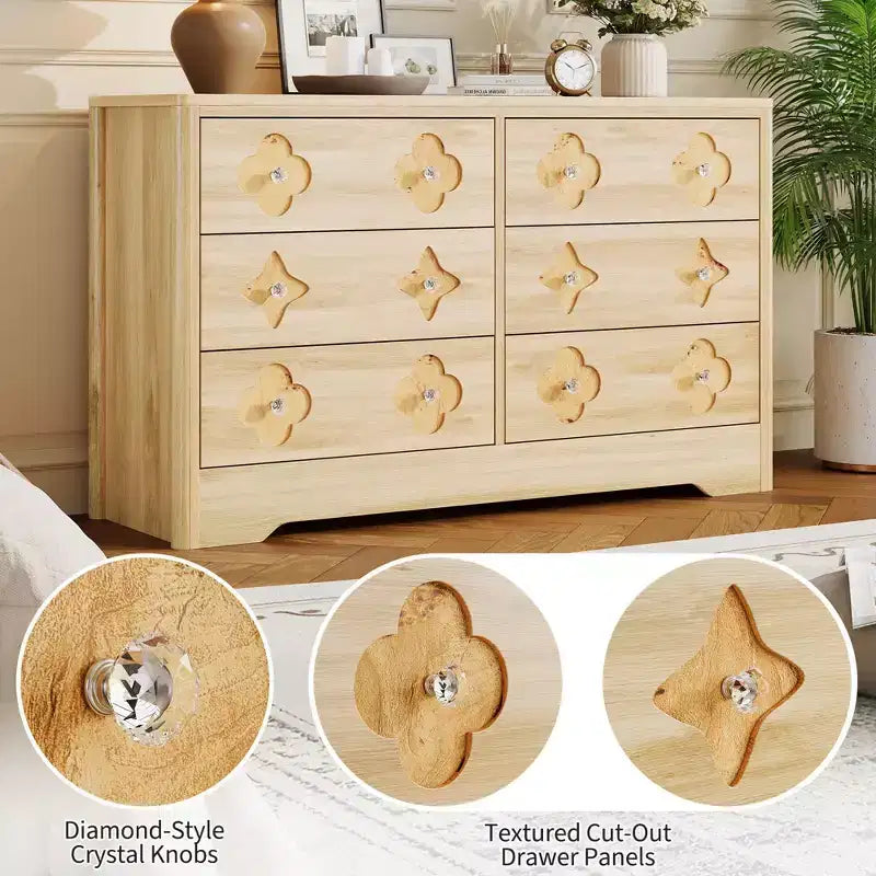 GustoWave Rattan Dresser with 6 Large Drawers, 47'' Wide Storage Chest for Bedroom, Living Room, Entryway