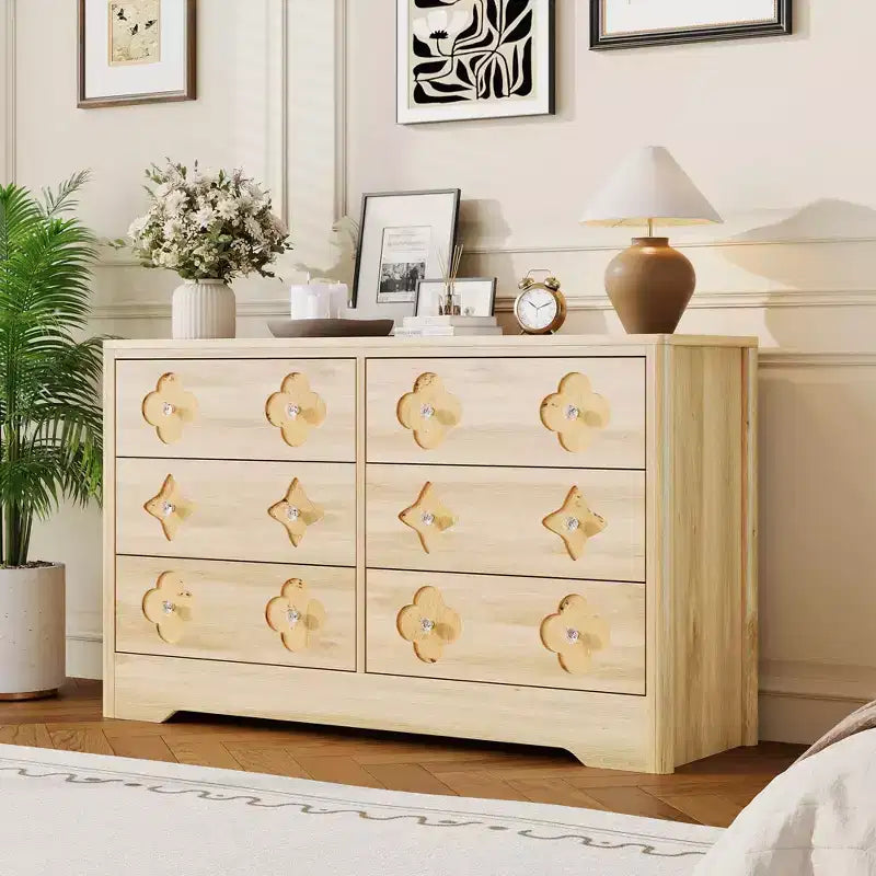 GustoWave Rattan Dresser with 6 Large Drawers, 47'' Wide Storage Chest for Bedroom, Living Room, Entryway