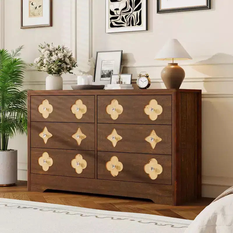GustoWave Rattan Dresser with 6 Large Drawers, 47'' Wide Storage Chest for Bedroom, Living Room, Entryway