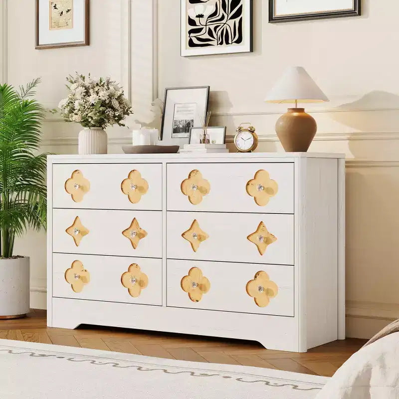 GustoWave Rattan Dresser with 6 Large Drawers, 47'' Wide Storage Chest for Bedroom, Living Room, Entryway