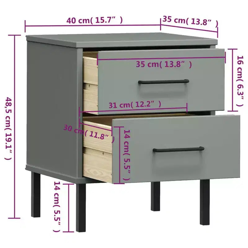 vidaXL Nightstand Storage Bedside Table with 2 Drawers Solid Pine Wood OSLO