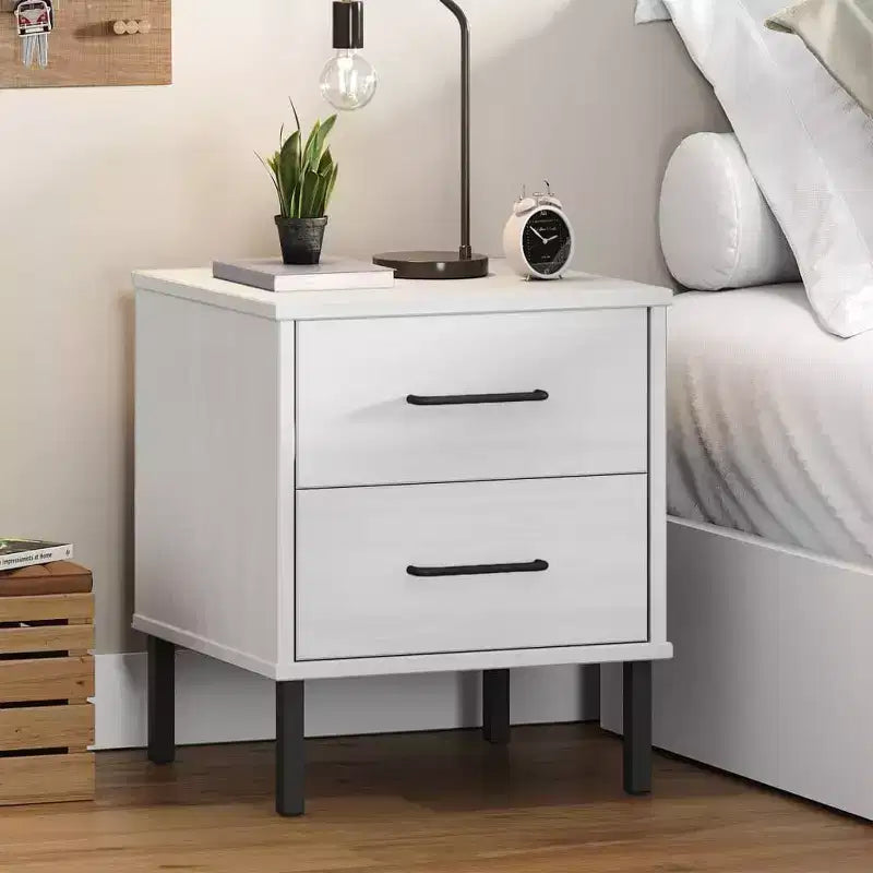 vidaXL Nightstand Storage Bedside Table with 2 Drawers Solid Pine Wood OSLO