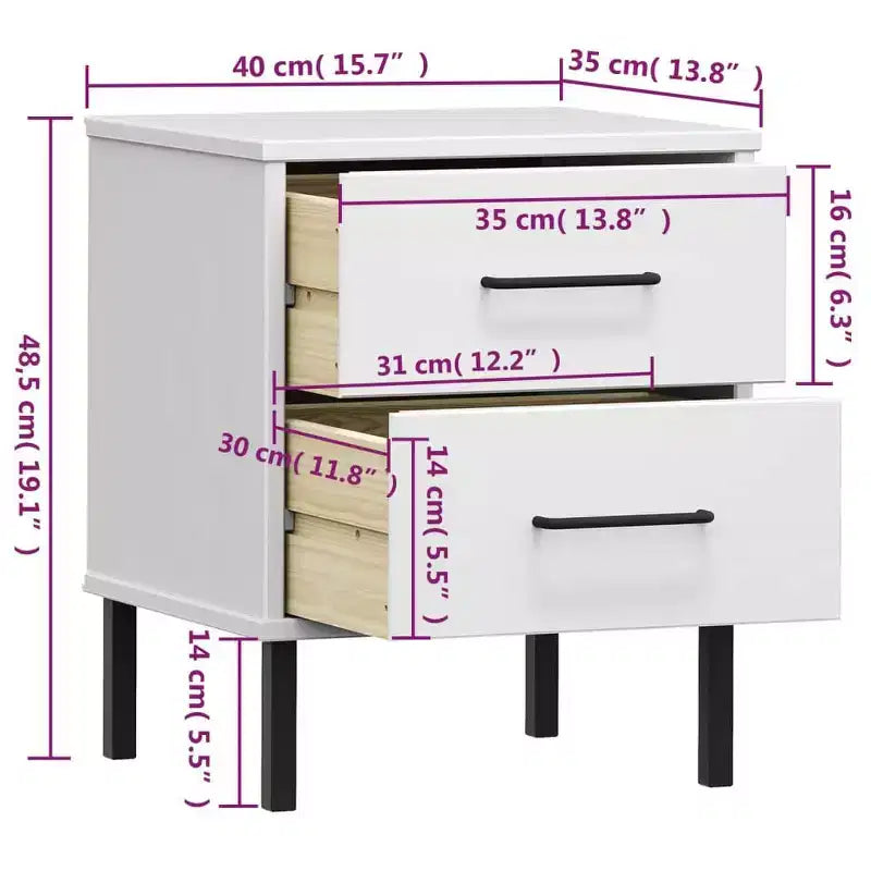 vidaXL Nightstand Storage Bedside Table with 2 Drawers Solid Pine Wood OSLO