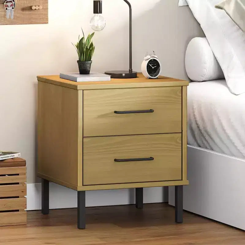 vidaXL Nightstand Storage Bedside Table with 2 Drawers Solid Pine Wood OSLO