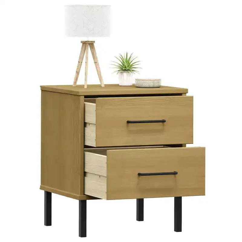 vidaXL Nightstand Storage Bedside Table with 2 Drawers Solid Pine Wood OSLO
