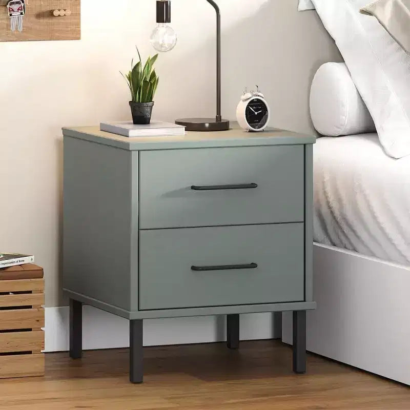 vidaXL Nightstand Storage Bedside Table with 2 Drawers Solid Pine Wood OSLO