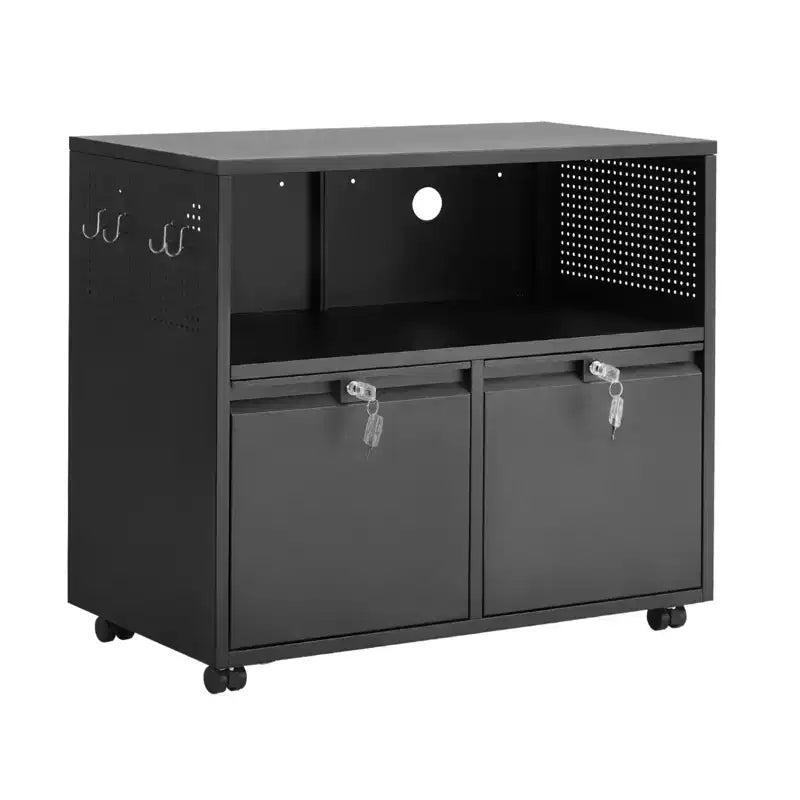 VEVOR 2 Drawers Metal File Cabinet, Lateral Filing Cabinet with Lock and Adjustable Hanging Rods, A4, Legal Size File, Black