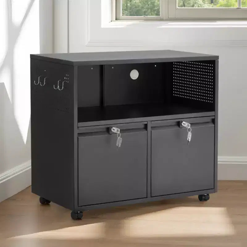 VEVOR 2 Drawers Metal File Cabinet, Lateral Filing Cabinet with Lock and Adjustable Hanging Rods, A4, Legal Size File, Black