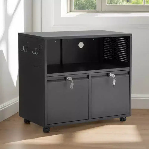 VEVOR 2 Drawers Metal File Cabinet, Lateral Filing Cabinet with Lock and Adjustable Hanging Rods, A4, Legal Size File, Black