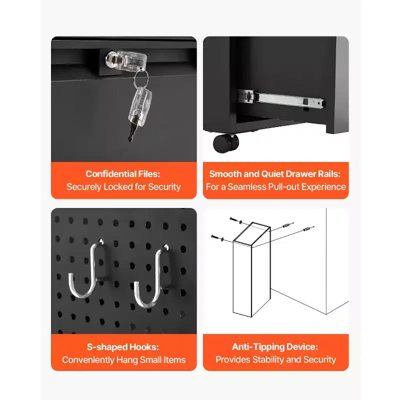 VEVOR 2 Drawers Metal File Cabinet, Lateral Filing Cabinet with Lock and Adjustable Hanging Rods, A4, Legal Size File, Black
